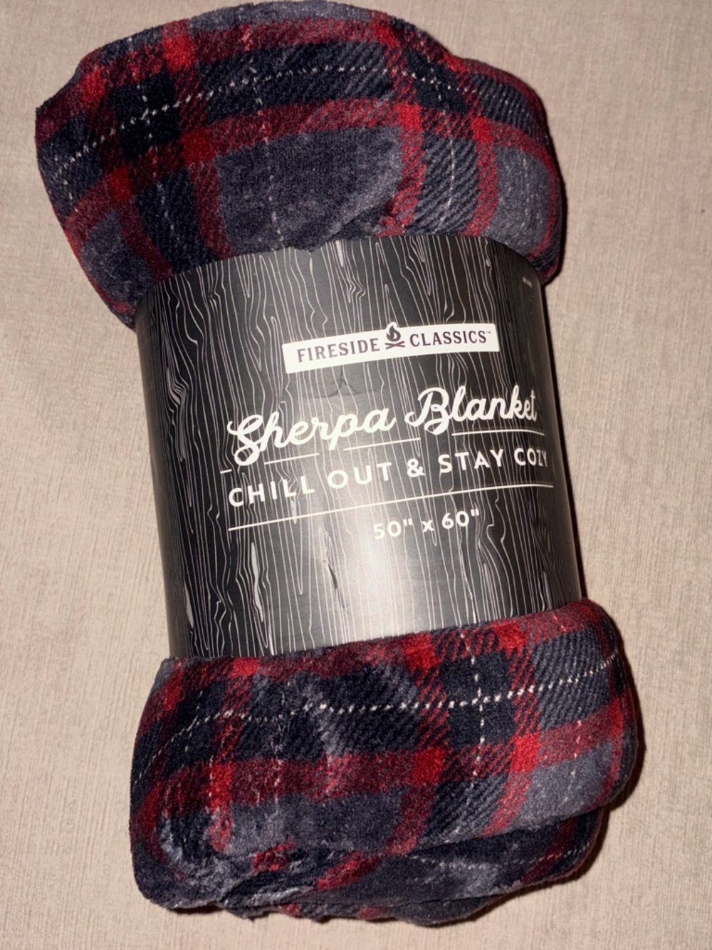 New! Fireside Classics Sherpa Blanket - Red & Gray Plaid